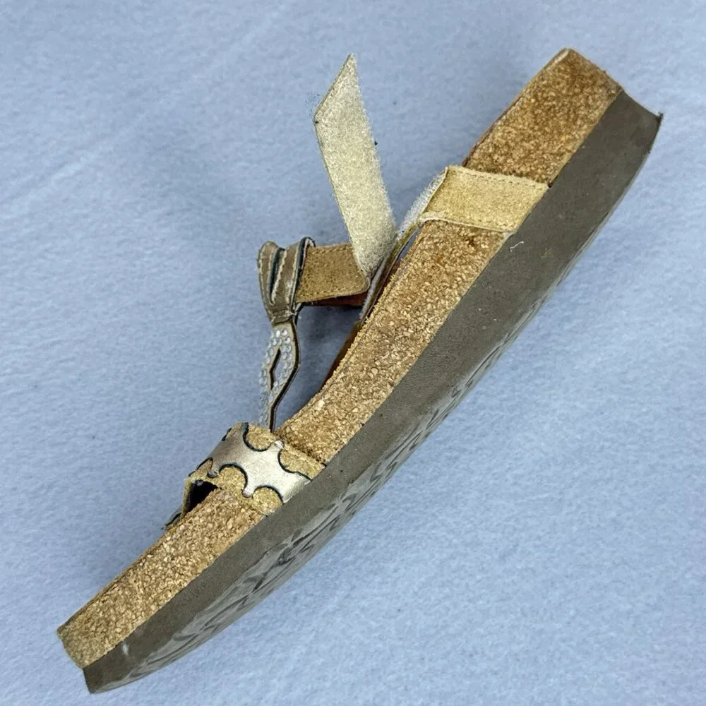 NAOT Aspen Leather Sandals Wedge Cork Gold Metallic Rhinestones EU 38 US 7 - 7.5 - Picture 10 of 16